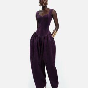 Hanifa Velvet Sleeveless Jumpsuit in Deep Plum
